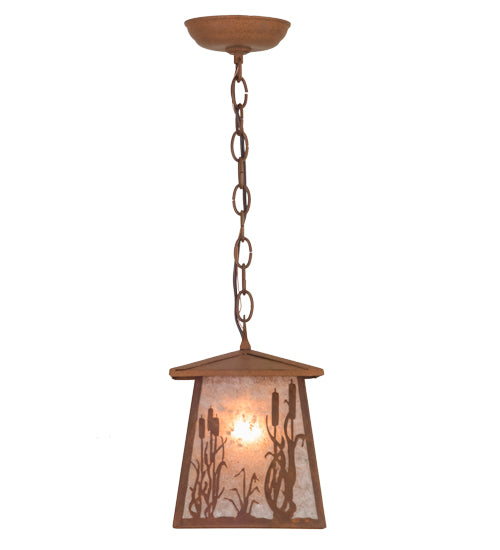 Meyda Lighting Reeds & Cattails 10" Rust Pendant Light With Silver Mica Shade Glass
