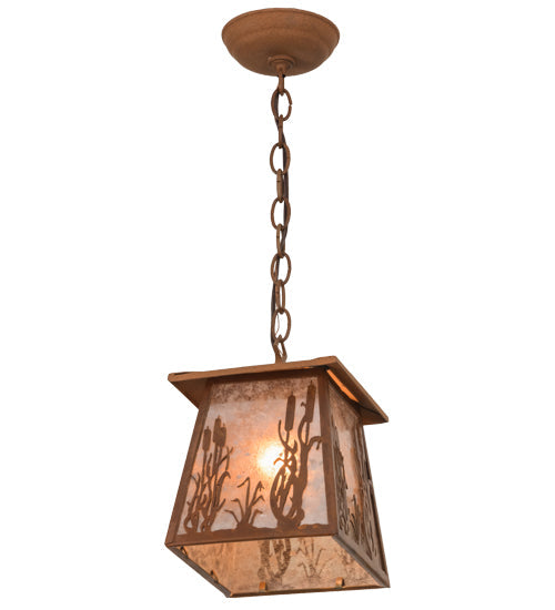 Meyda Lighting Reeds & Cattails 10" Rust Pendant Light With Silver Mica Shade Glass