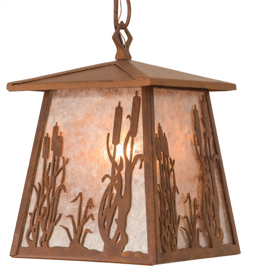 Meyda Lighting Reeds & Cattails 10" Rust Pendant Light With Silver Mica Shade Glass