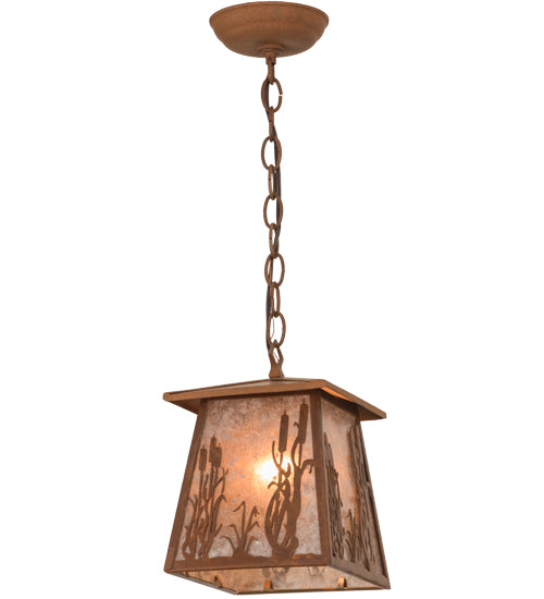 Meyda Lighting Reeds & Cattails 10" Rust Pendant Light With Silver Mica Shade Glass