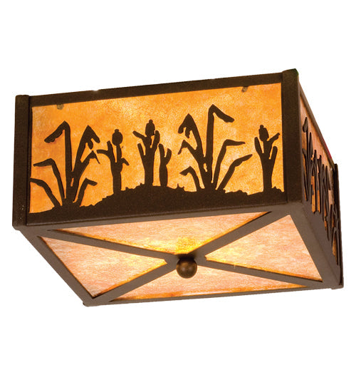 Meyda Lighting Reeds & Cattails 15" 2-Light Cafe Noir Flush Mount Light With Amber Mica Shade Glass
