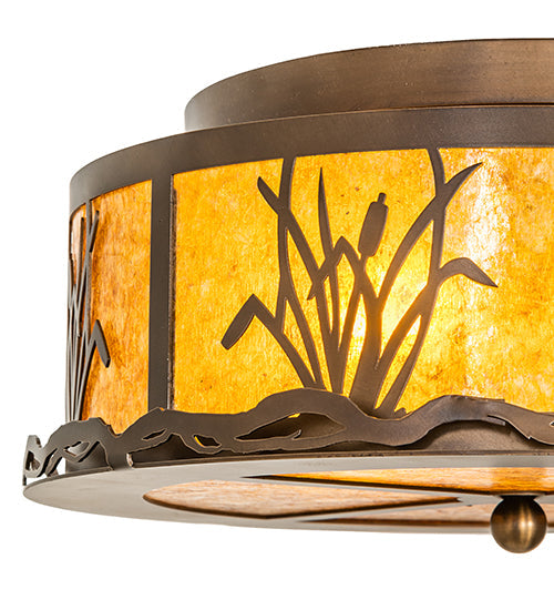 Meyda Lighting Reeds & Cattails 16" 2-Light Antique Copper Flush Mount Light With Amber Mica Shade Glass