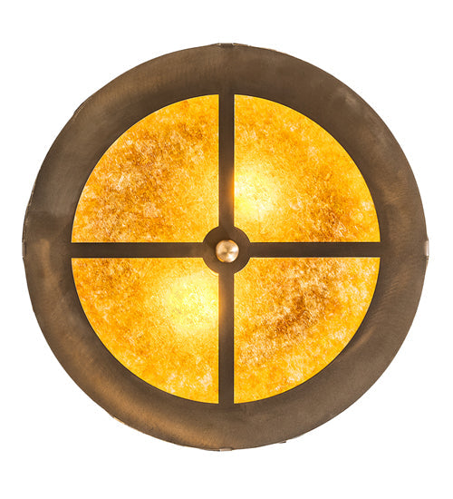 Meyda Lighting Reeds & Cattails 16" 2-Light Antique Copper Flush Mount Light With Amber Mica Shade Glass