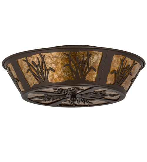 Meyda Lighting Reeds & Cattails 22" 4-Light Cafe Noir Flush Mount Light With Amber Mica Shade Glass