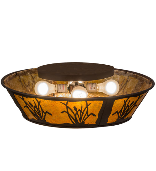 Meyda Lighting Reeds & Cattails 22" 4-Light Cafe Noir Flush Mount Light With Amber Mica Shade Glass