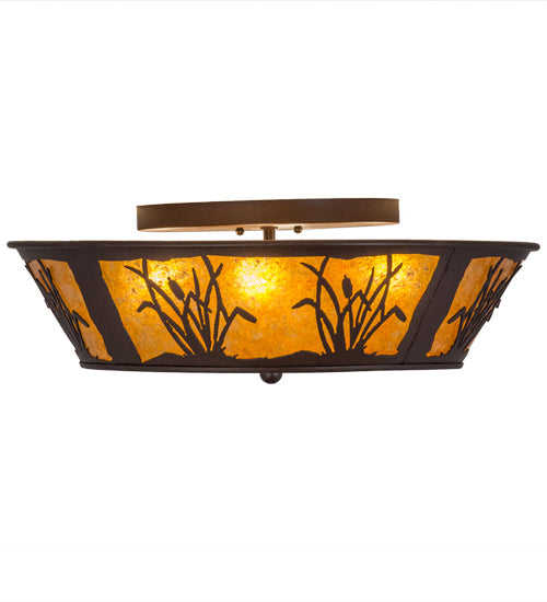Meyda Lighting Reeds & Cattails 22" 4-Light Cafe Noir Flush Mount Light With Amber Mica Shade Glass