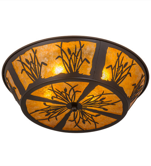 Meyda Lighting Reeds & Cattails 22" 4-Light Cafe Noir Flush Mount Light With Amber Mica Shade Glass