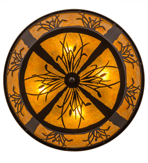 Meyda Lighting Reeds & Cattails 22" 4-Light Cafe Noir Flush Mount Light With Amber Mica Shade Glass