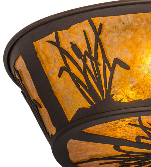 Meyda Lighting Reeds & Cattails 22" 4-Light Cafe Noir Flush Mount Light With Amber Mica Shade Glass