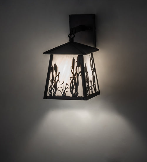 Meyda Lighting Reeds & Cattails 7" Black On Brass Hanging Wall Sconce With White Shade Glass