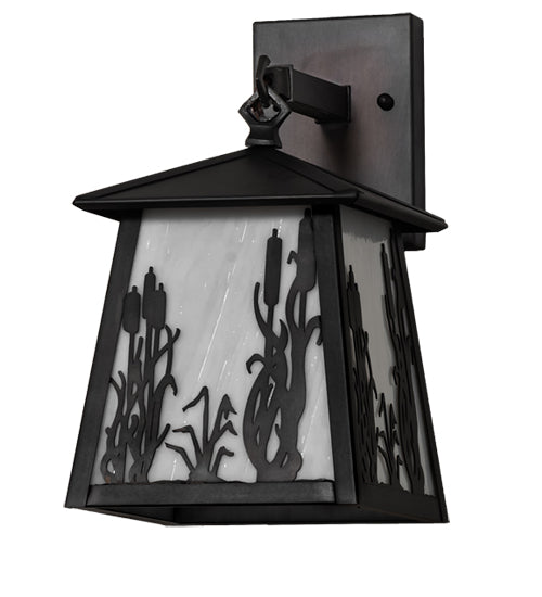 Meyda Lighting Reeds & Cattails 7" Black On Brass Hanging Wall Sconce With White Shade Glass