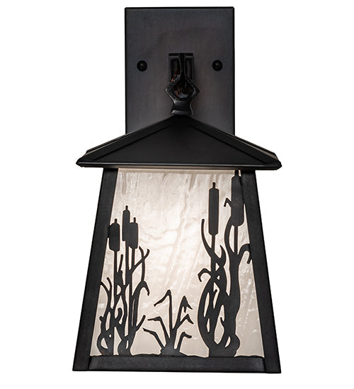 Meyda Lighting Reeds & Cattails 7" Black On Brass Hanging Wall Sconce With White Shade Glass