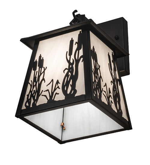 Meyda Lighting Reeds & Cattails 7" Black On Brass Hanging Wall Sconce With White Shade Glass