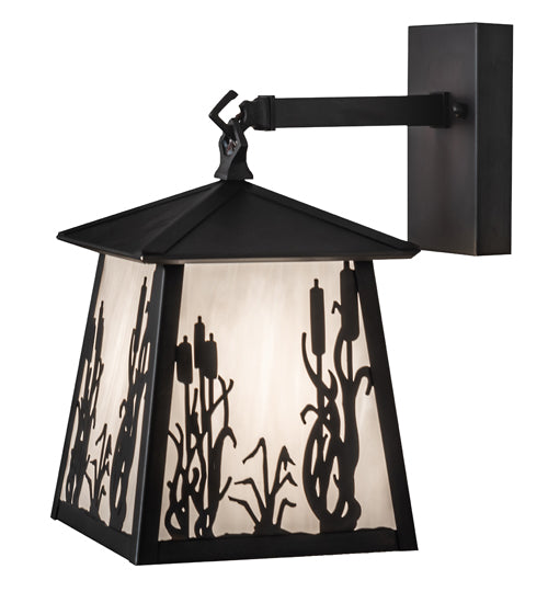 Meyda Lighting Reeds & Cattails 7" Black On Brass Hanging Wall Sconce With White Shade Glass