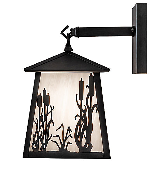 Meyda Lighting Reeds & Cattails 7" Black On Brass Hanging Wall Sconce With White Shade Glass