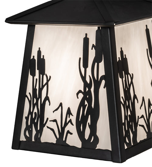 Meyda Lighting Reeds & Cattails 7" Black On Brass Hanging Wall Sconce With White Shade Glass