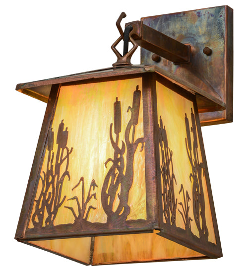 Meyda Lighting Reeds & Cattails 7" Vintage Copper Hanging Wall Sconce With Beige Iridescent Shade Glass