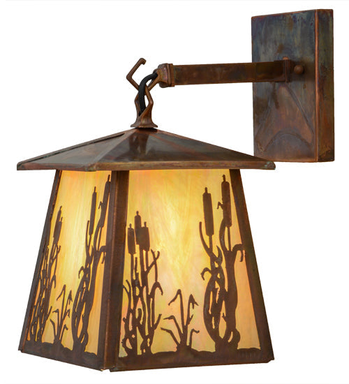 Meyda Lighting Reeds & Cattails 7" Vintage Copper Hanging Wall Sconce With Beige Iridescent Shade Glass