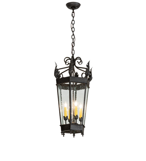Meyda Lighting Regency 14" 4-Light Golden Bronze Pendant Light With Clear Seeded Shade Glass