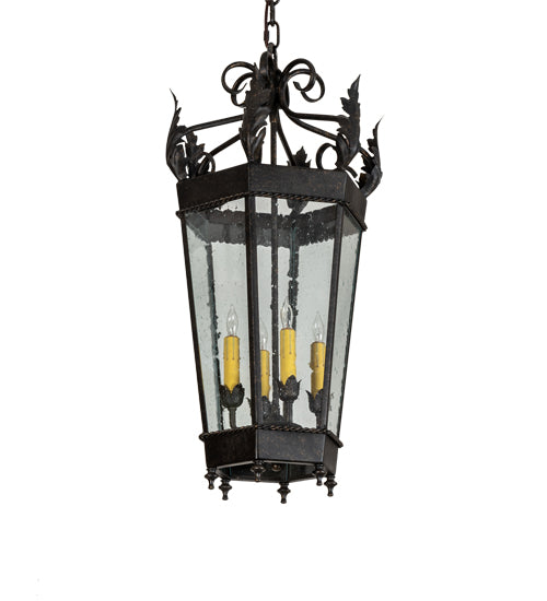 Meyda Lighting Regency 14" 4-Light Golden Bronze Pendant Light With Clear Seeded Shade Glass