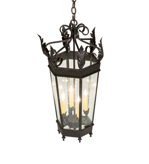 Meyda Lighting Regency 14" 4-Light Golden Bronze Pendant Light With Clear Seeded Shade Glass