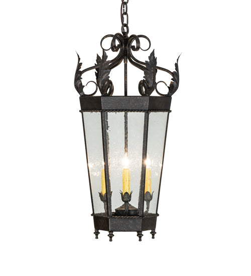 Meyda Lighting Regency 14" 4-Light Golden Bronze Pendant Light With Clear Seeded Shade Glass