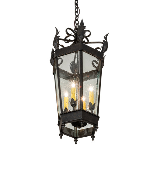 Meyda Lighting Regency 14" 4-Light Golden Bronze Pendant Light With Clear Seeded Shade Glass