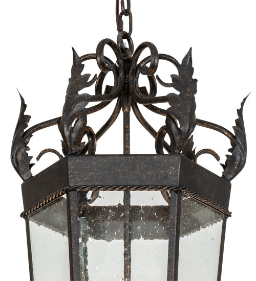 Meyda Lighting Regency 14" 4-Light Golden Bronze Pendant Light With Clear Seeded Shade Glass