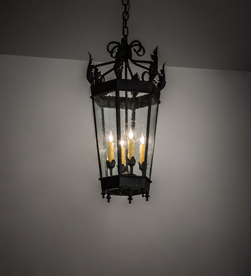 Meyda Lighting Regency 14" 4-Light Golden Bronze Pendant Light With Clear Seeded Shade Glass