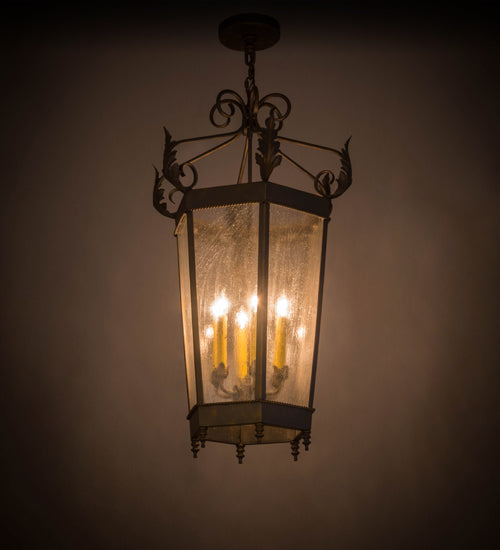 Meyda Lighting Regency 20" 6-Light French Bronze Pendant Light With Clear Seeded Shade Glass