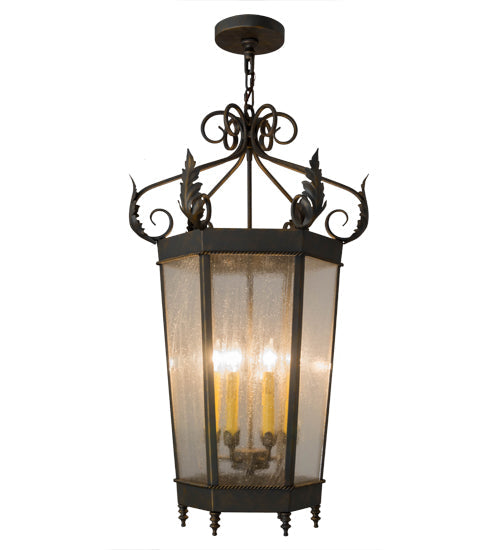 Meyda Lighting Regency 20" 6-Light French Bronze Pendant Light With Clear Seeded Shade Glass