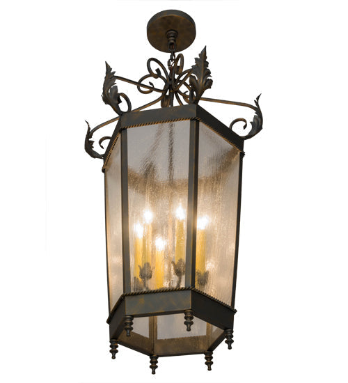 Meyda Lighting Regency 20" 6-Light French Bronze Pendant Light With Clear Seeded Shade Glass