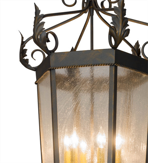 Meyda Lighting Regency 20" 6-Light French Bronze Pendant Light With Clear Seeded Shade Glass