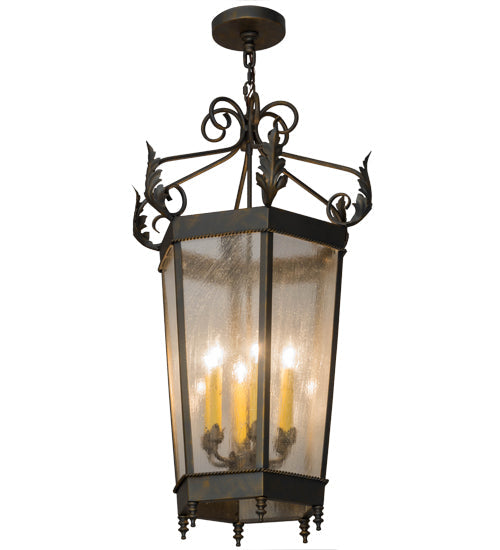 Meyda Lighting Regency 20" 6-Light French Bronze Pendant Light With Clear Seeded Shade Glass