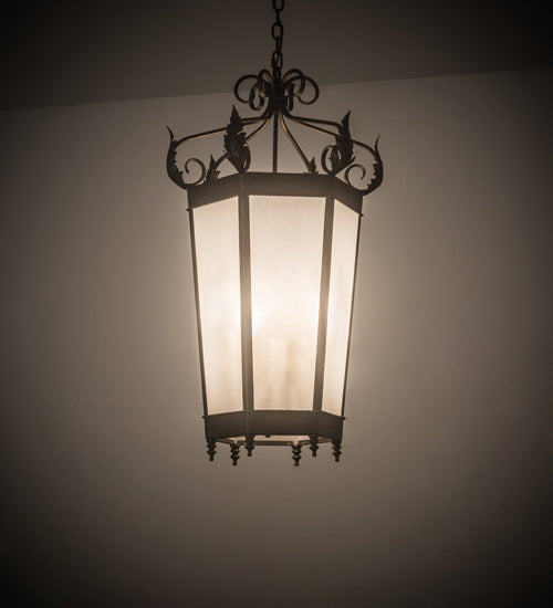 Meyda Lighting Regency 20" 6-Light Golden Bronze Pendant Light With Frosted Clear Seeded Shade Glass
