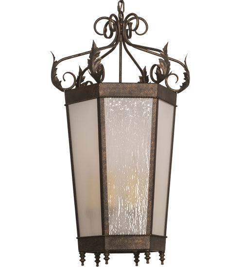 Meyda Lighting Regency 20" 6-Light Golden Bronze Pendant Light With Frosted Clear Seeded Shade Glass