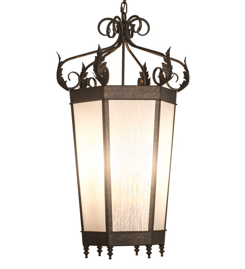 Meyda Lighting Regency 20" 6-Light Golden Bronze Pendant Light With Frosted Clear Seeded Shade Glass