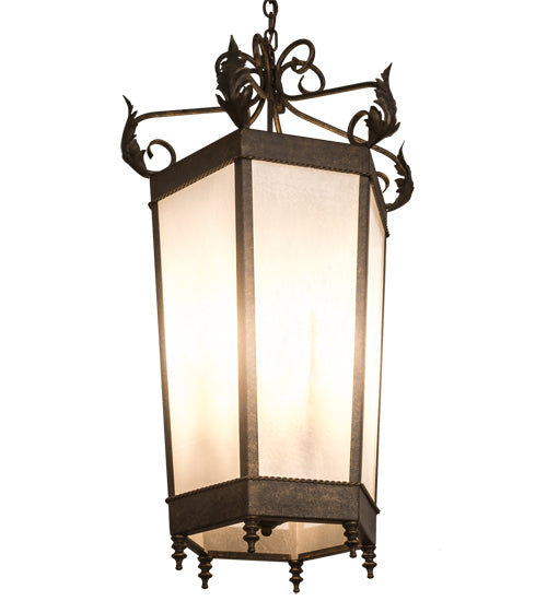 Meyda Lighting Regency 20" 6-Light Golden Bronze Pendant Light With Frosted Clear Seeded Shade Glass