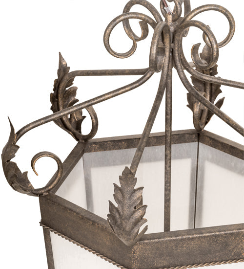 Meyda Lighting Regency 20" 6-Light Golden Bronze Pendant Light With Frosted Clear Seeded Shade Glass