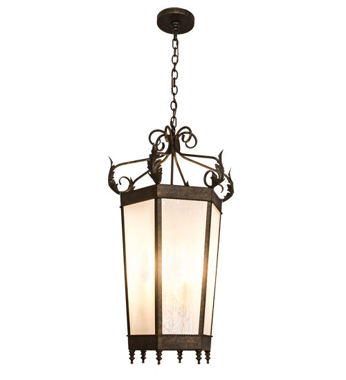 Meyda Lighting Regency 20" 6-Light Golden Bronze Pendant Light With Frosted Clear Seeded Shade Glass