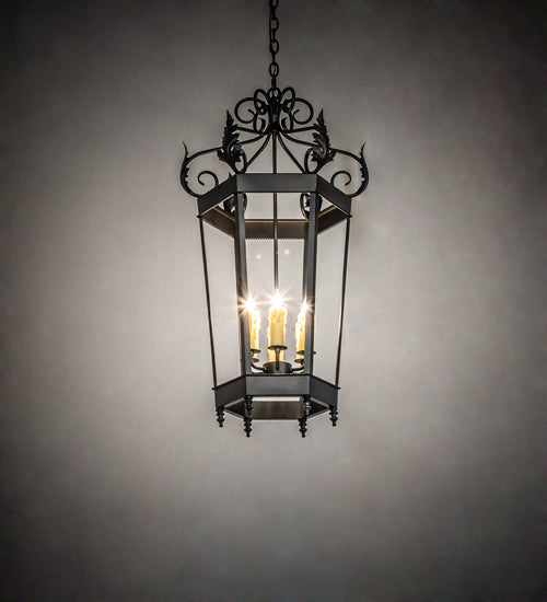 Meyda Lighting Regency 20" 6-Light Oxidized Steel Pendant Light With Ivory Faux Candlelight