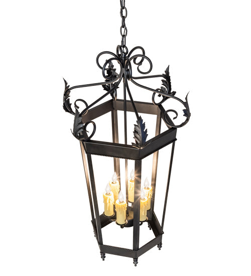 Meyda Lighting Regency 20" 6-Light Oxidized Steel Pendant Light With Ivory Faux Candlelight