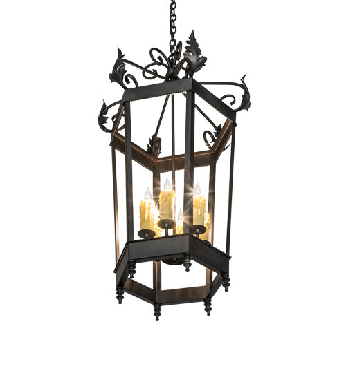 Meyda Lighting Regency 20" 6-Light Oxidized Steel Pendant Light With Ivory Faux Candlelight