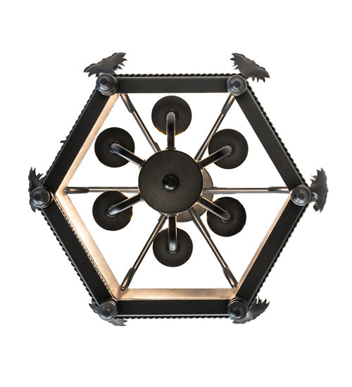 Meyda Lighting Regency 20" 6-Light Oxidized Steel Pendant Light With Ivory Faux Candlelight