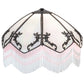 Meyda Lighting Regina 19" Craftsman Brown Highlighted Frame With White Iridescent Art Shade Glass and Fringe