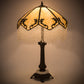 Meyda Lighting Regina 19" Craftsman Brown Highlighted Table Lamp With Beige Art Glass & Fringed Shade