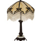 Meyda Lighting Regina 19" Craftsman Brown Highlighted Table Lamp With Beige Art Glass & Fringed Shade