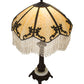 Meyda Lighting Regina 19" Craftsman Brown Highlighted Table Lamp With Beige Art Glass & Fringed Shade