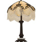 Meyda Lighting Regina 19" Craftsman Brown Highlighted Table Lamp With Beige Art Glass & Fringed Shade