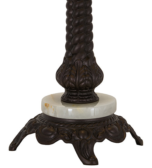 Meyda Lighting Regina 19" Craftsman Brown Highlighted Table Lamp With Beige Art Glass & Fringed Shade